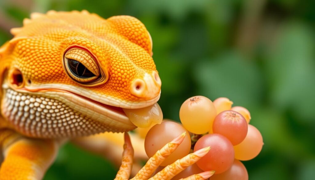 bearded dragon eating grapes