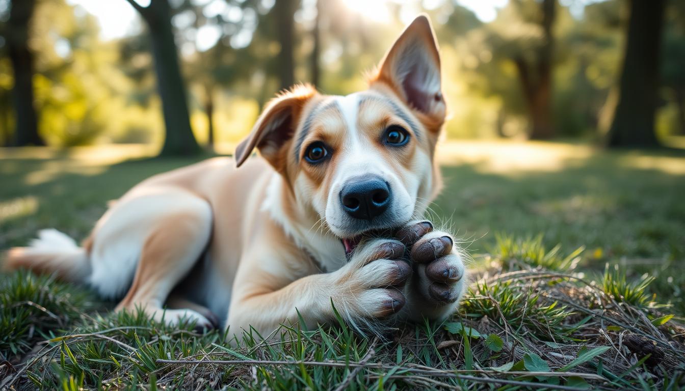 dog chewing paws gut health